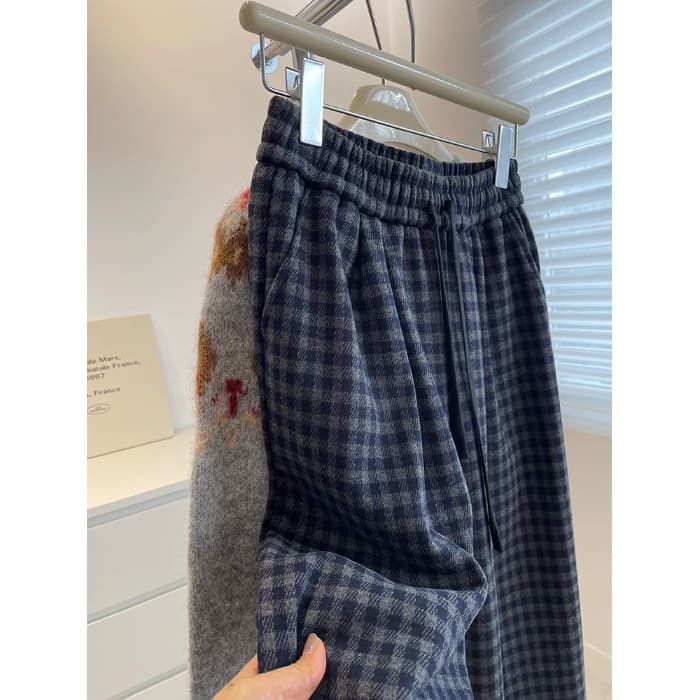 柄 パンツ あったか裏起毛チェック柄パンツ
