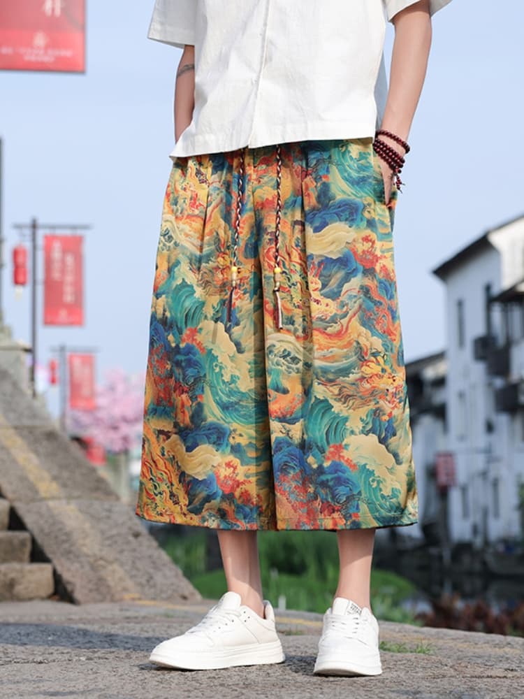柄 パンツ 龍波濤 和風ワイドパンツ
