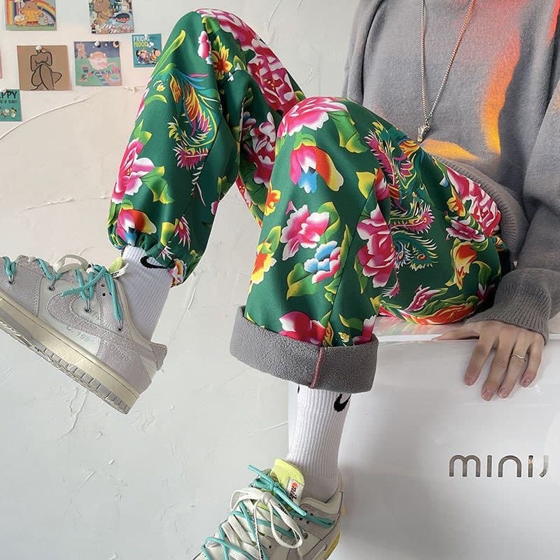 柄 パンツ 伝統花魁牡丹柄もこもこパンツ