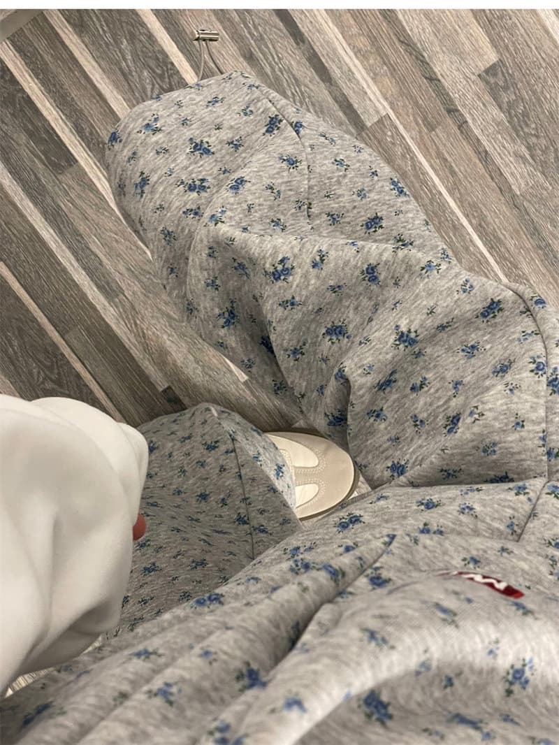 柄 パンツ 韓国風小花柄ワイドパンツゆったりおしゃれロングパンツ