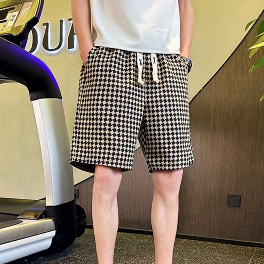 柄 パンツ 市松模様ゆったりショートパンツ