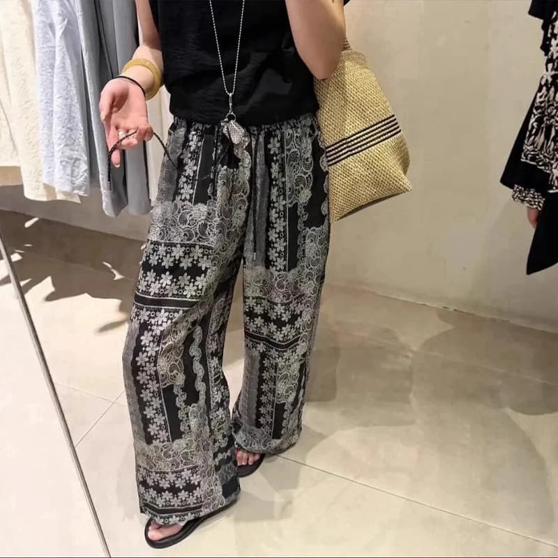柄 パンツ 大胆水玉ワイドパンツ