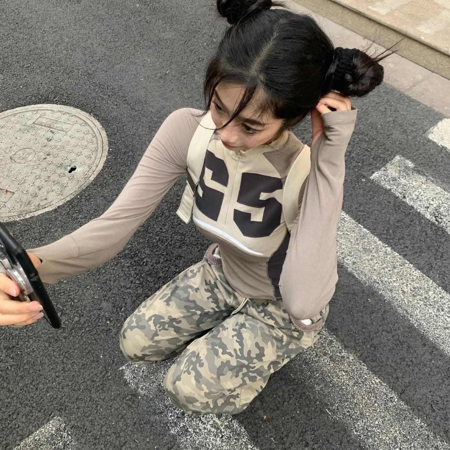 柄 パンツ リラックス迷彩ワイドパンツ