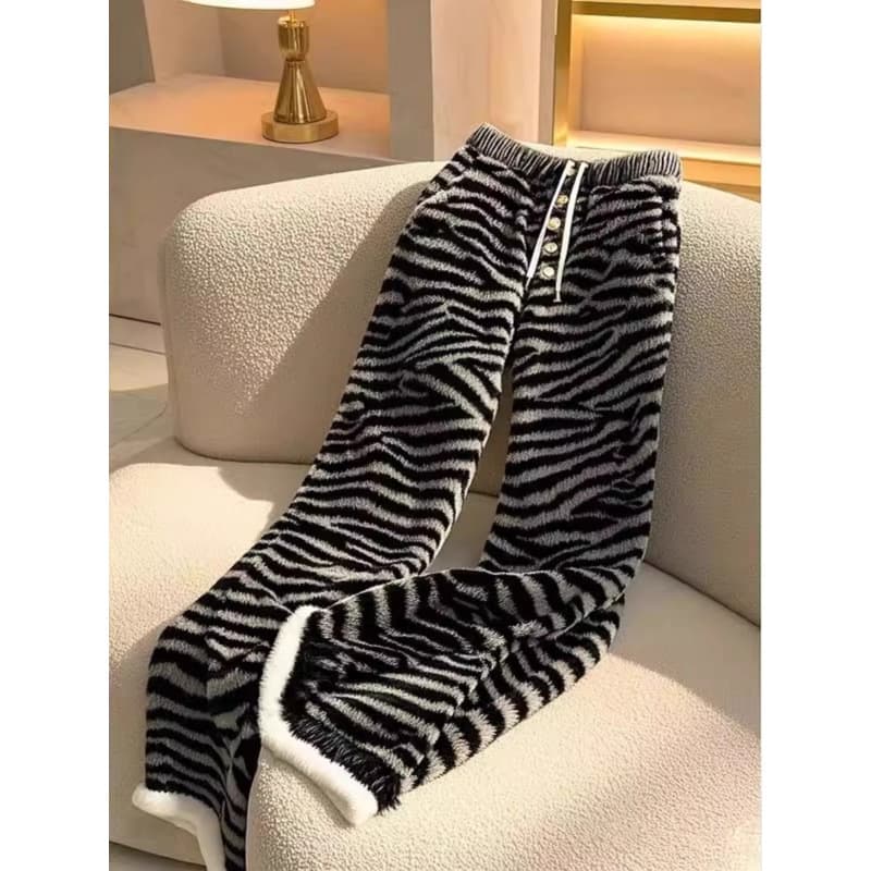 柄 パンツ しましま模様 もこもこルームパンツ