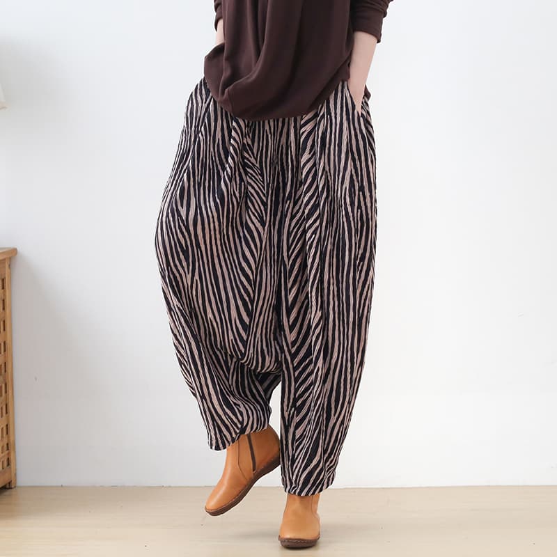 柄 パンツ 上質しなやかしましまリラックスパンツ