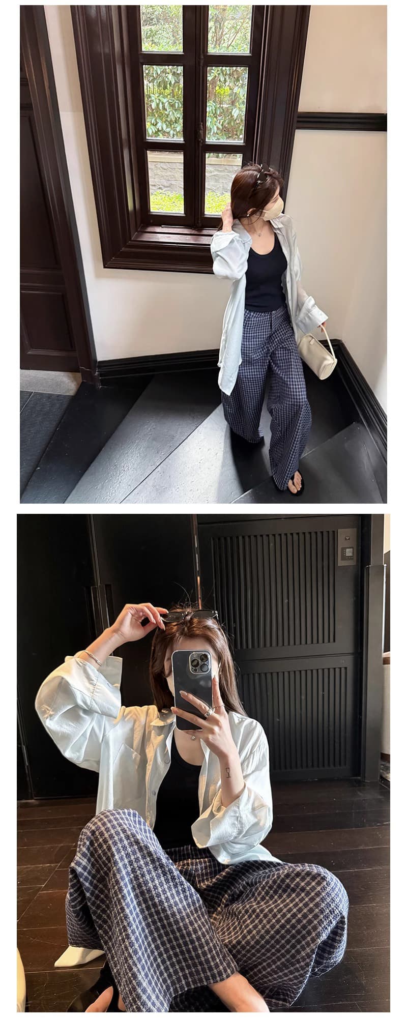 柄 パンツ クラシック格子柄ワイドパンツ