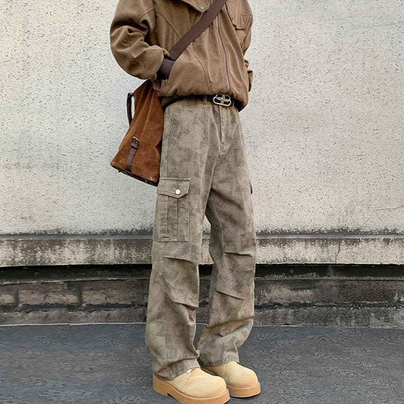 柄 パンツ ミリタリーテイスト ストレートパンツ