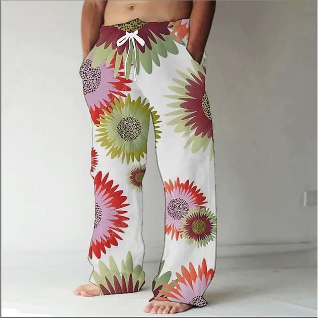 柄 パンツ 大胆な花柄デザインパンツ