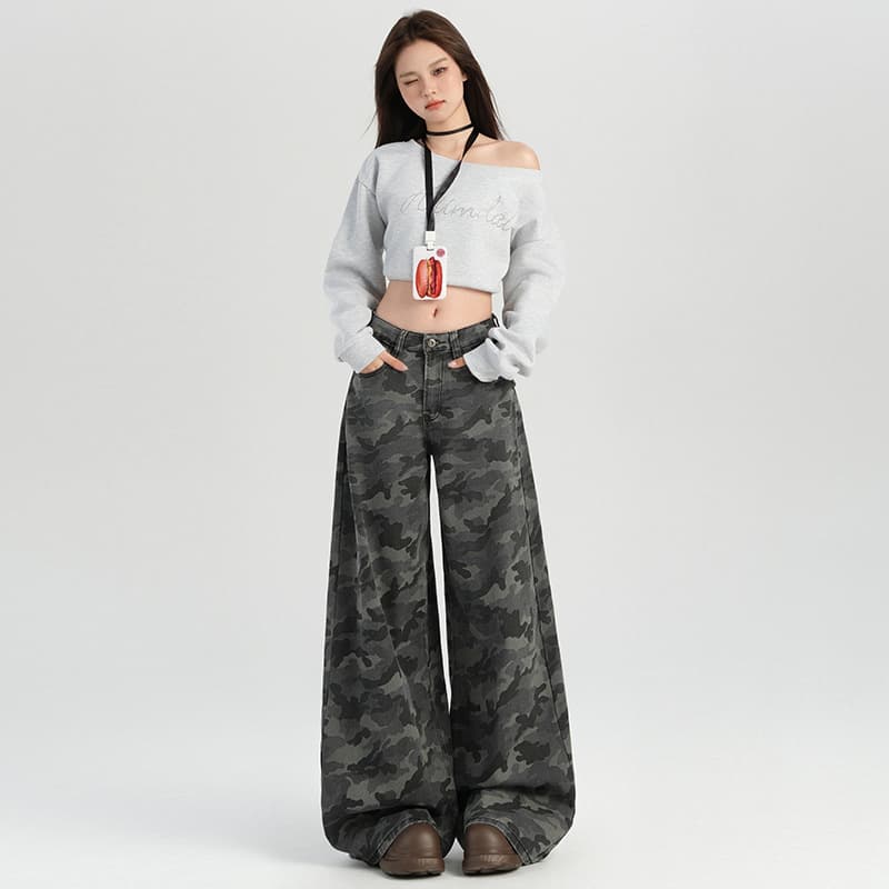 柄 パンツ ミリタリー風ワイドデニム 迫力の存在感