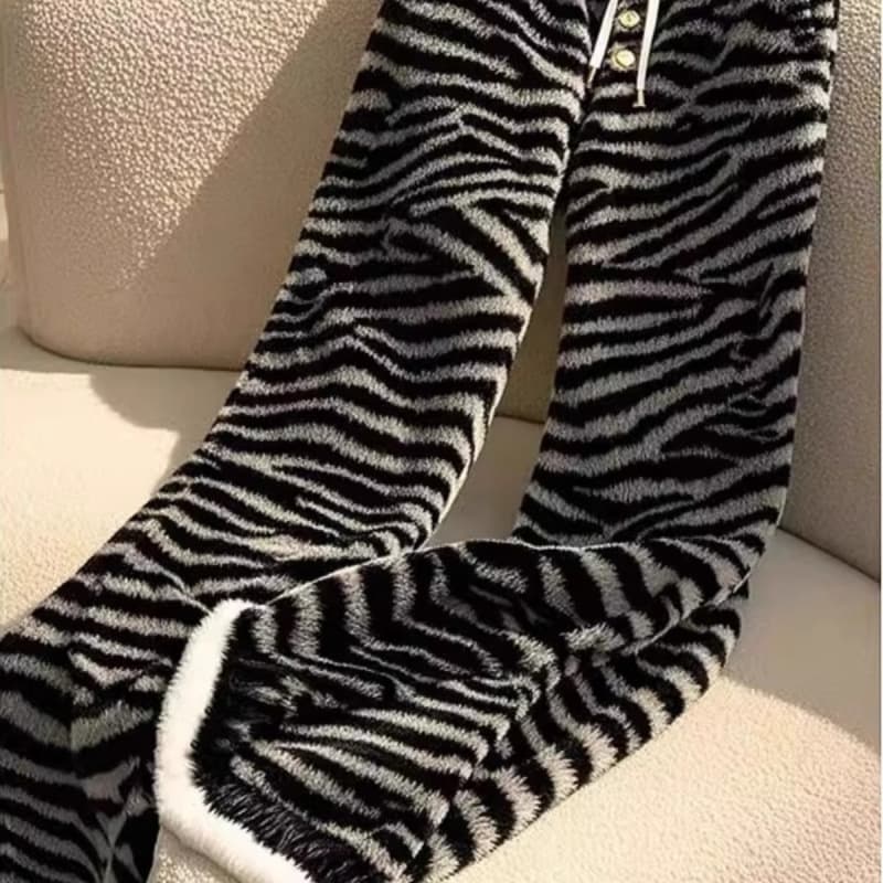 柄 パンツ しましま模様 もこもこルームパンツ