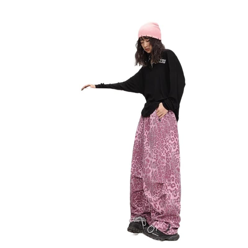 柄 パンツ ふんわりヒョウ柄ワイドパンツ
