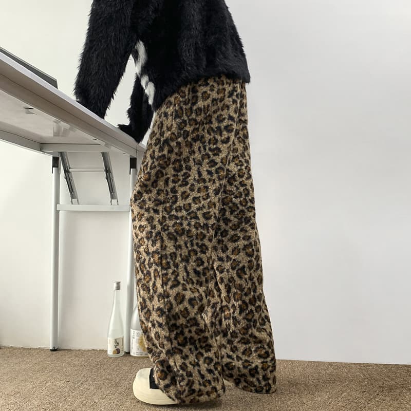 柄 パンツ ふんわりあったか豹柄もこもこパンツ