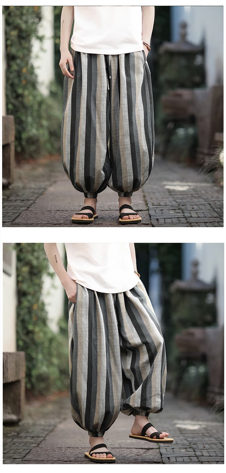 柄 パンツ 縦縞ゆったりバルーンパンツ