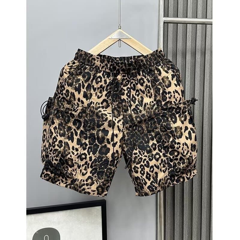 柄 パンツ アート豹柄デザインカーゴショートパンツ
