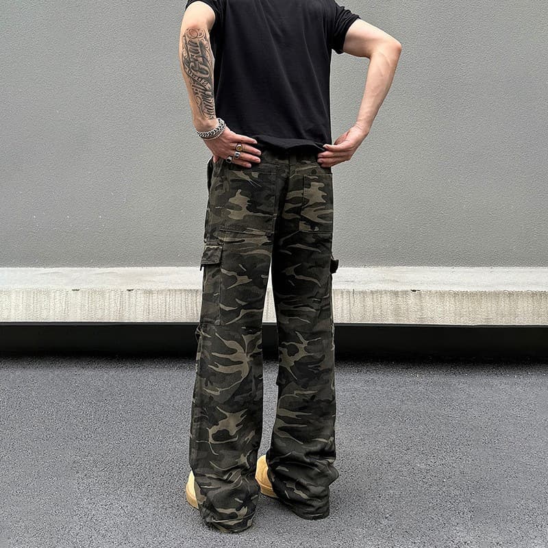柄 パンツ ゆったりカーゴ迷彩パンツ