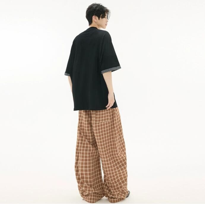 柄 パンツ チェック柄ワイドカーゴパンツ メンズボトムス