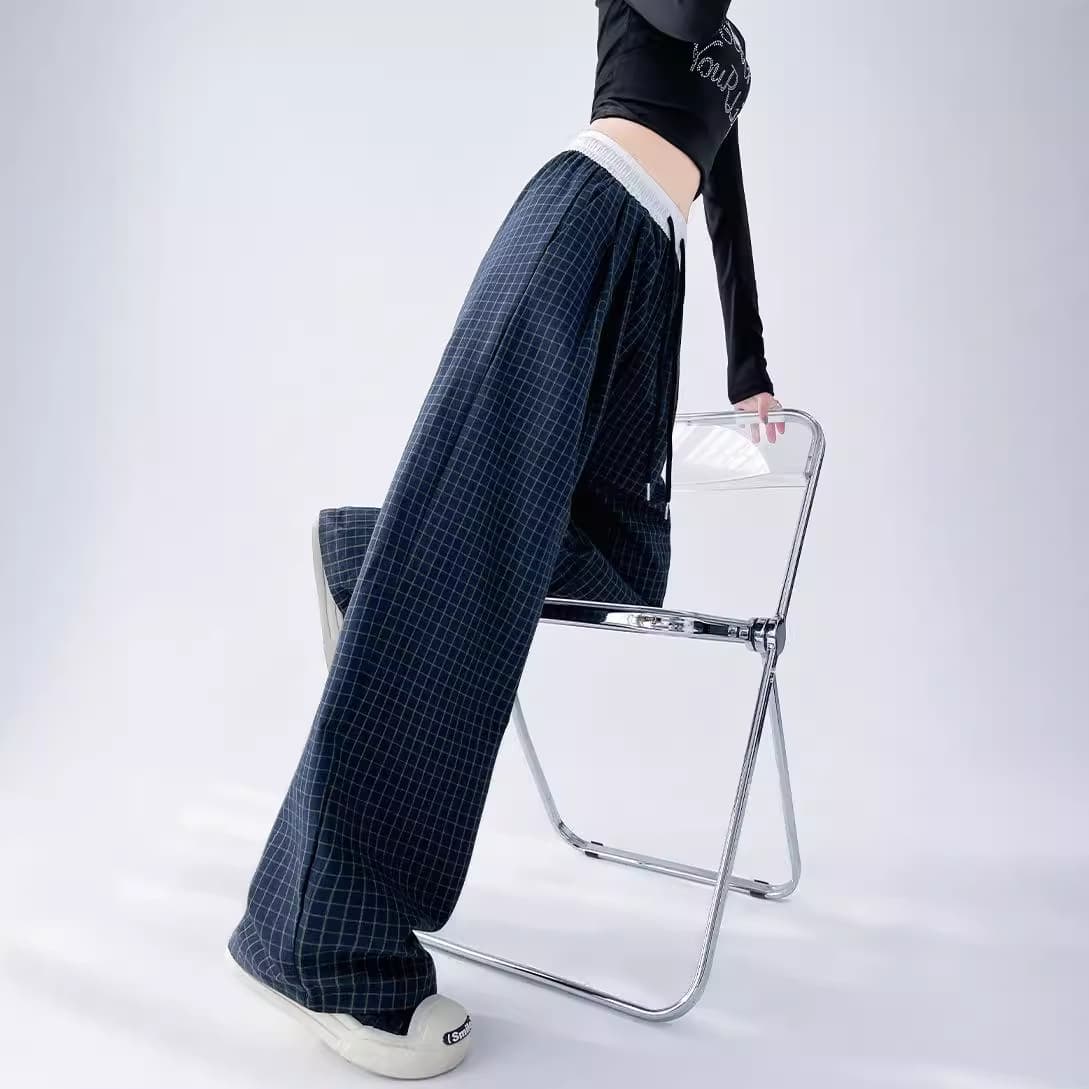 柄 パンツ レディースチェック柄ワイドパンツゆったりカジュアル