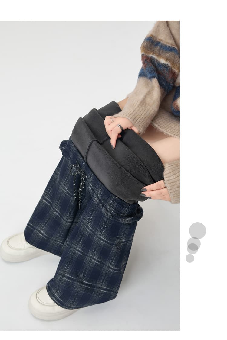 柄 パンツ ウール混チェック柄ワイドパンツ