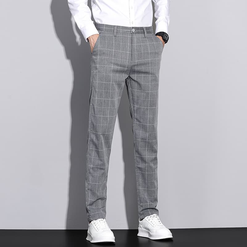 柄 パンツ ウィンドウペン柄 スリムフィットパンツ