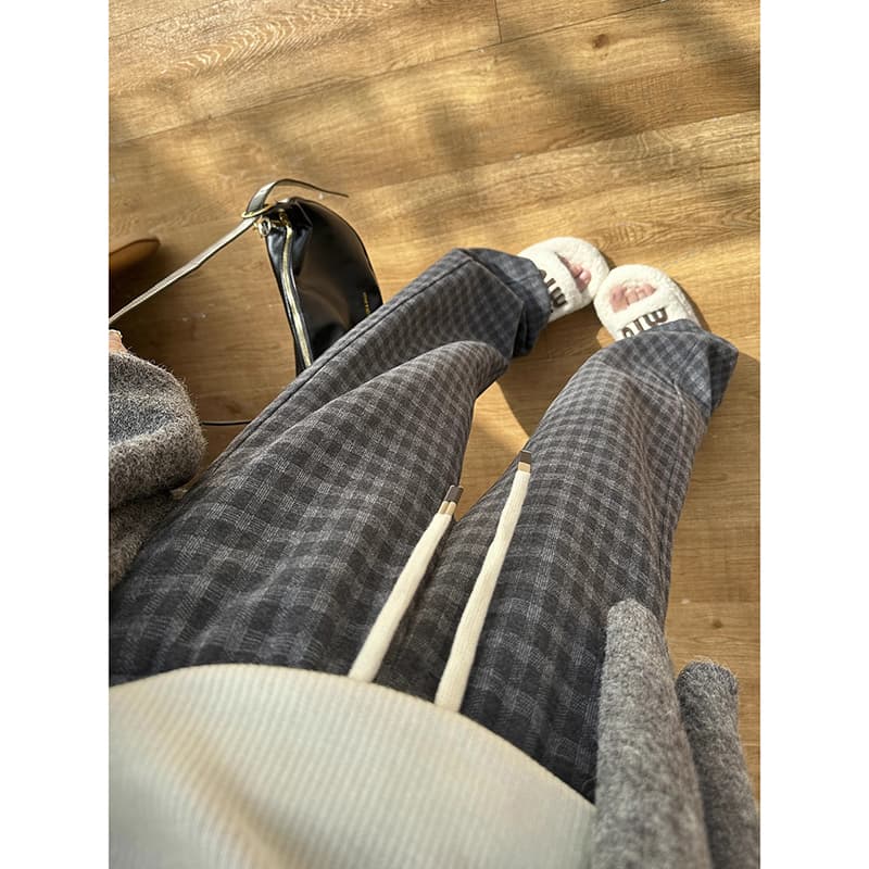 柄 パンツ ゆったりチェック柄パンツ