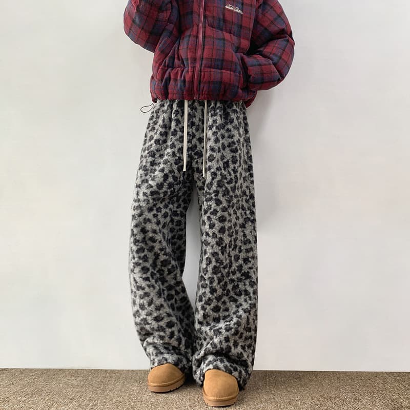 柄 パンツ ふんわりあったか豹柄もこもこパンツ