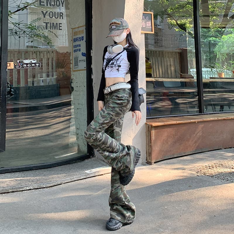 柄 パンツ 復刻ミリタリーフレア迷彩パンツ