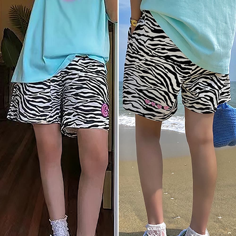 柄 パンツ ユースフルゼブラ柄ショートパンツ