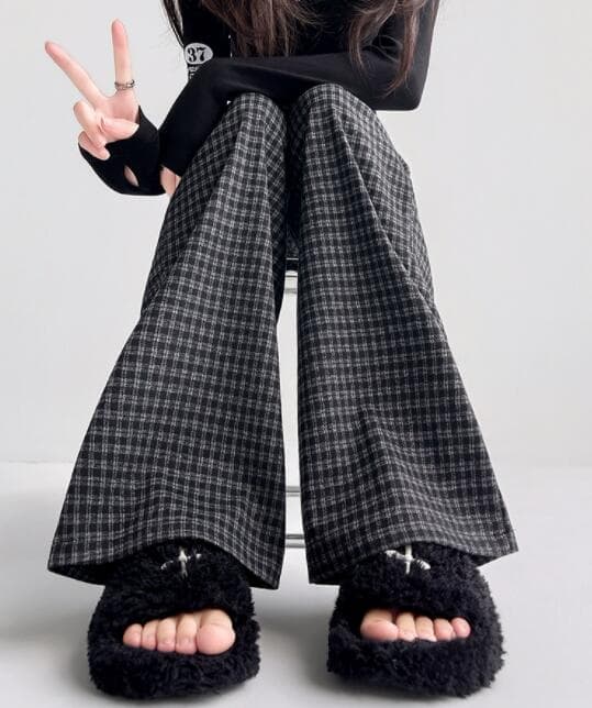 柄 パンツ レディース チェック柄 ワイドパンツ ゆったりシルエット