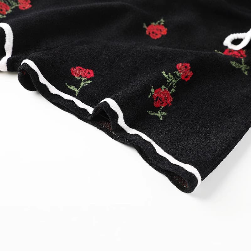 柄 パンツ ローズ刺繍 リボンパンツ