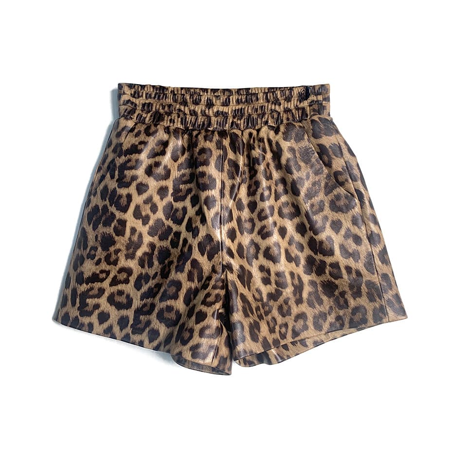 柄 パンツ レオパード柄ゴムウエストショートパンツ