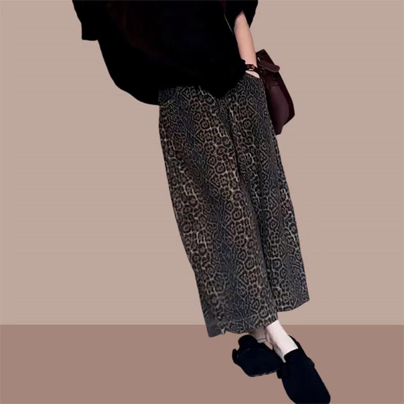 柄 パンツ アンティーク風豹柄パンツ