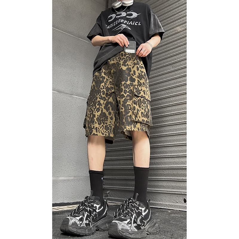 柄 パンツ 鼈甲柄 デザインカーゴハーフパンツ