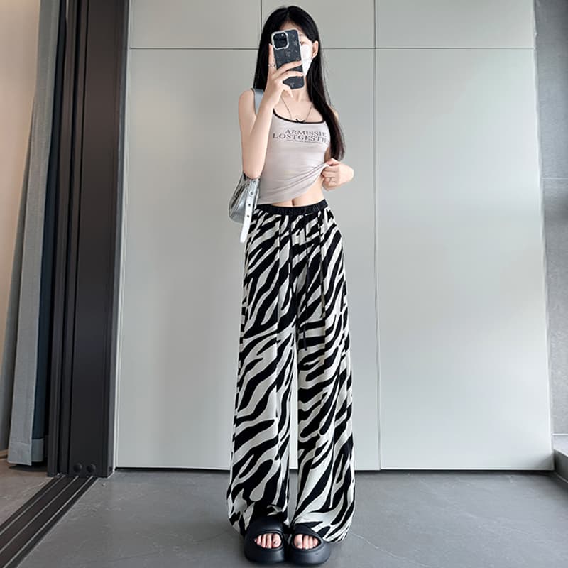 柄 パンツ シンプルゼブラ柄ワイドパンツ