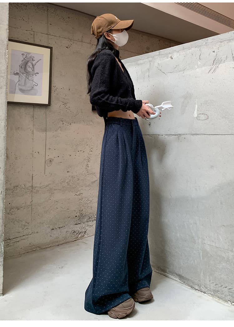 柄 パンツ 贅沢仕立てドット柄スラックスパンツ