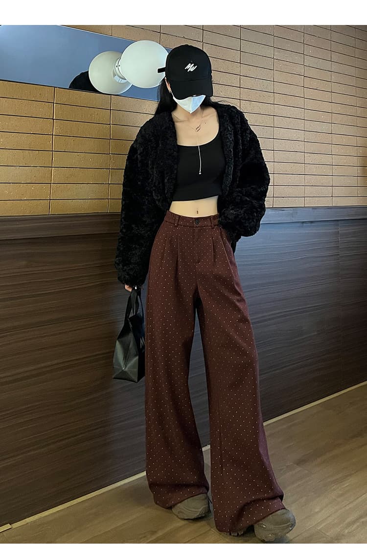 柄 パンツ 贅沢仕立てドット柄スラックスパンツ