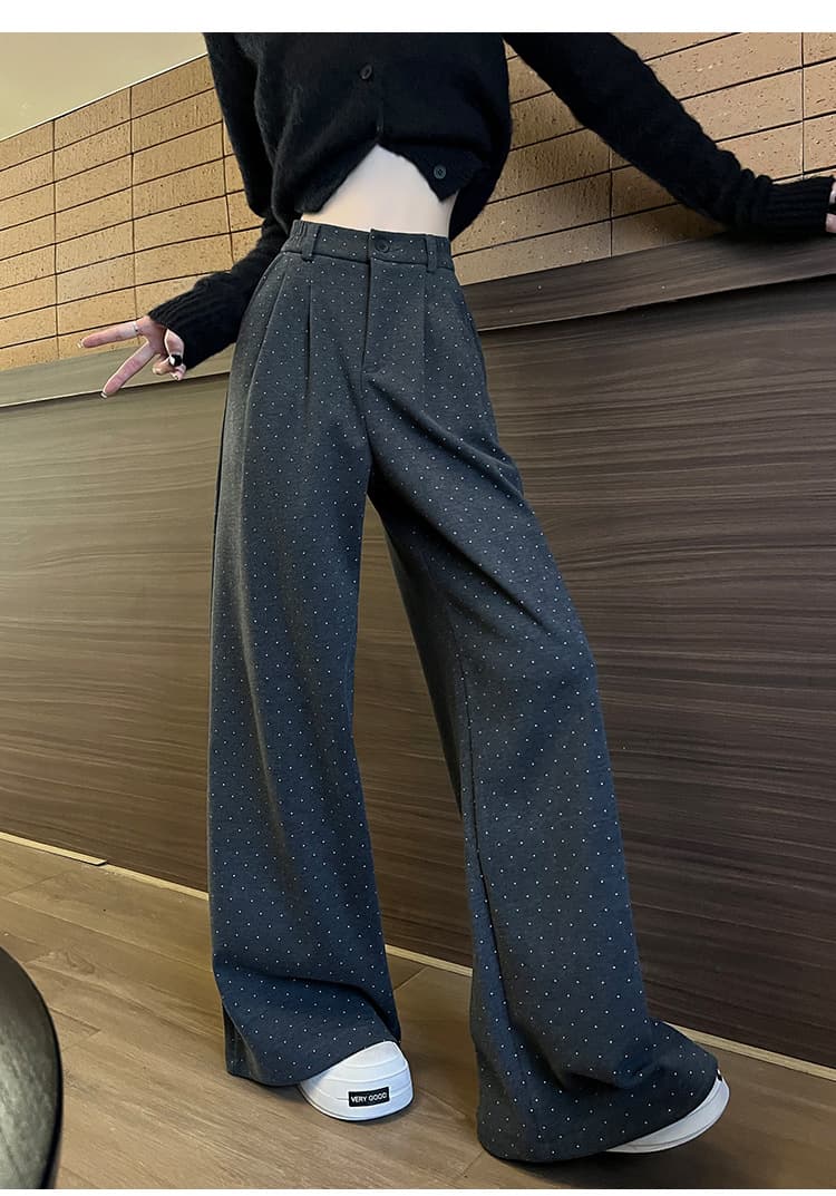 柄 パンツ 贅沢仕立てドット柄スラックスパンツ