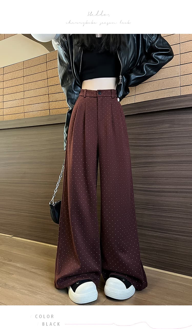 柄 パンツ 贅沢仕立てドット柄スラックスパンツ