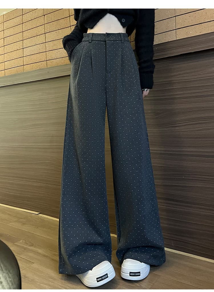 柄 パンツ 贅沢仕立てドット柄スラックスパンツ
