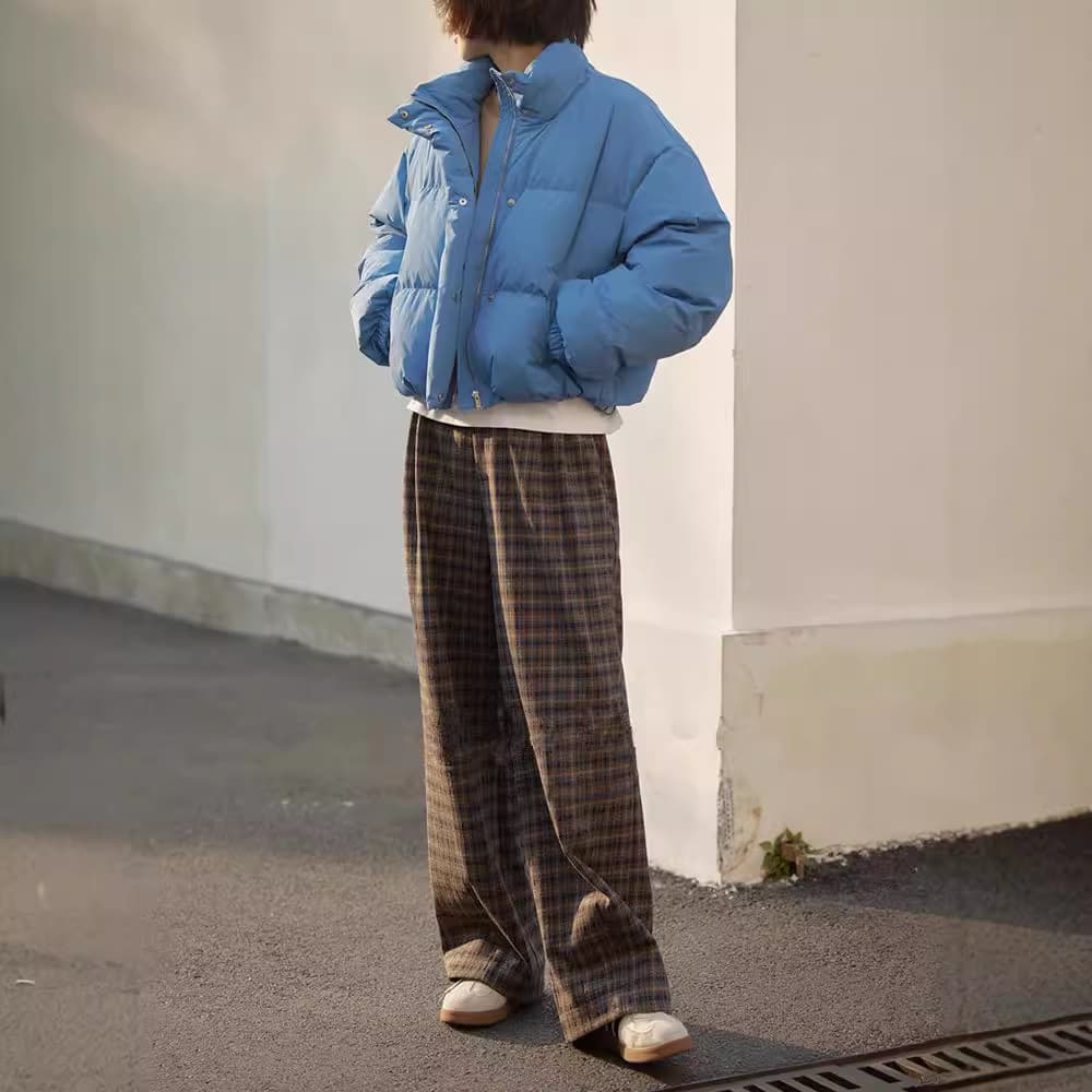 柄 パンツ のびやかチェック ワイドパンツ